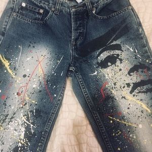 Express Ladies Paint Splatter Blue Jeans Sz 1/2